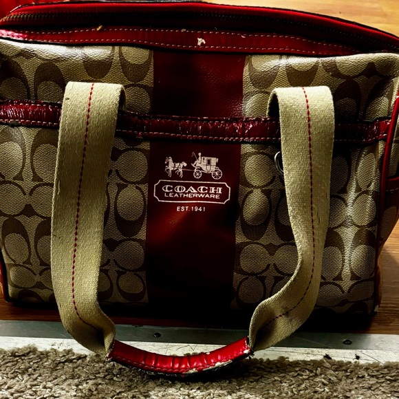 Coach Heritage Stripe Satchel Red leather accents Lot of wear Restoration bag - Picture 3 of 14